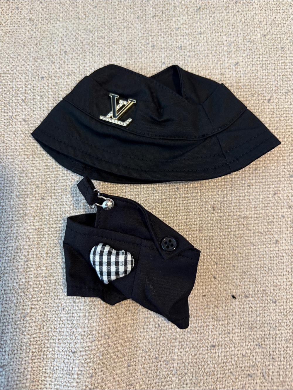 Labubu Louis Vuitton Black Bucket Hat with Heart Accent